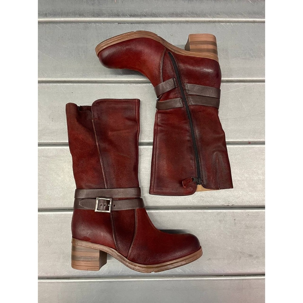 Miz Mooz Sunrise Boots Womens 41 US 10 Burgundy Leather Side Zip Biker